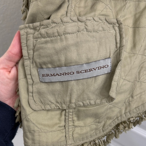 Ermanno Scervino Olive Quilted Button Up Blazer with Fringe Size 42 (US Small) - Picture 8 of 12